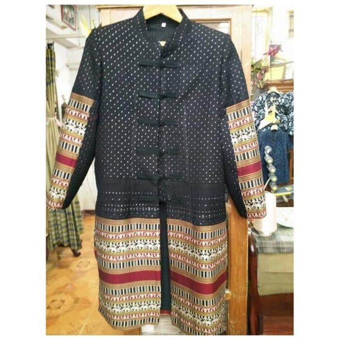 เสื้อโค้ท ผ้าฝ้ายยกดอกสอดดิ้น อัดกาว ตรา บานเย็นผ้าทอ - รูปภาพ 3